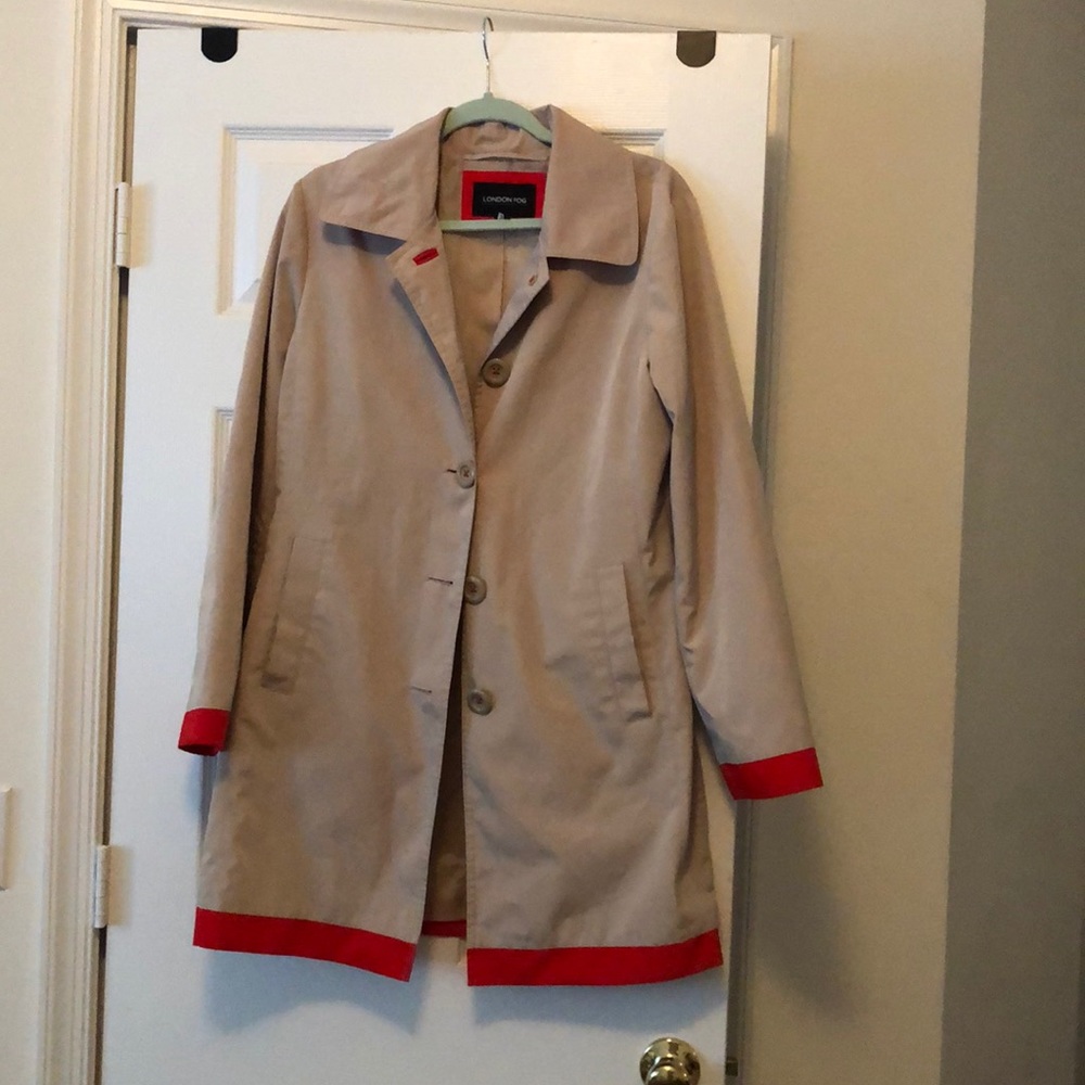 Orange and tan rain coat